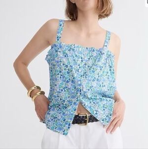 J. Crew Medium Smocked Button Front Tank Top In Liberty Poppy & Daisy Fabric